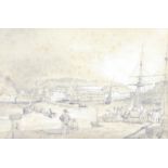 L E Reed 1939, pencil and chalk, "Torquay from the Pier" 17cm x 25cm There is extensive foxing to