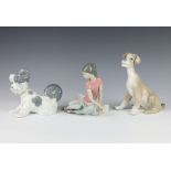 A Lladro figure of a seated ballerina 1357 16cm, ditto of a hound 20cm and a Terrier 12cm