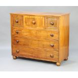A Victorian mahogany chest of 3 short and 3 long drawers with brass escutcheons, raised on bun
