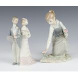 A Lladro group of a bride and groom 21cm (chipped flowers) and ditto of a girl picking flowers 21cm
