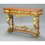 An Italian style plaster and gilt painted console table fitted a drawer with pierced frieze,