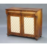 A Regency rosewood chiffonier fitted 2 secret drawers above cupboard enclosed by grilled panelled