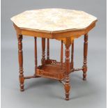 An Edwardian octagonal mahogany 2 tier occasional table, raised on turned supports 67cm h x 73cm w x