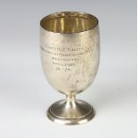 A silver bulbous cup Sheffield 1925, 12cm, 128 grams, with presentation inscription