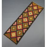A brown, red and blue ground Maimana Kilim runner decorated diamonds 193cm x 62cm