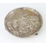 A George III silver card tray with beaded rim on claw and ball feet, London 1775, 18cm, 244 grams,