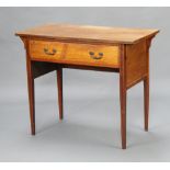 An Edwardian bleached inlaid and crossbanded mahogany side table, fitted a frieze drawer with swan