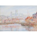 Herbert John Finn (1860-1942), watercolour signed "Lincoln Cathedral From Brayford Pool" 29cm x 40cm