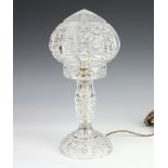 A cut glass table lamp with mushroom shade 35cm Slight chip to the interior of shade base