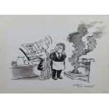 Les Gibbard (1945-2010) cartoon, ink and wash on board, cartoon for BBC TV "On The Record" unframed,
