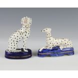 A Victorian Staffordshire figure of a seated Dalmatian with golden lead 13cm, a ditto pen stand of a
