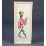 Ken Alrendana Spencer 1959, watercolour, signed, portrait of a musician, 57cm by 19cm