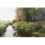 **David Smith, oil on canvas signed, Suffolk riverscape with distant trees 50cm by 74cm ** PLEASE