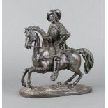 A 19th Century bronze figure of mounted Cavalier, raised on an oval naturalistic base 26cm h x