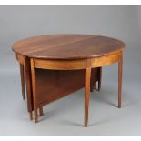 A 19th Century oval drop flap D end dining table raised on 8 tapered supports 73cm h x 127cm w x
