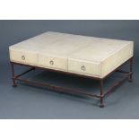 An Italian style white leather and wrought iron framed rectangular coffee table fitted 6 short