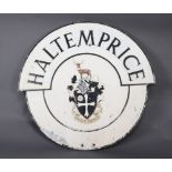 A 1950's cast aluminium and enamelled circular boundary sign for Haltemprice, 87cm x 91cm (