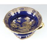 A Wilton Ware blue gilt decoration pedestal bowl decorated with Chinese landscape 27cm