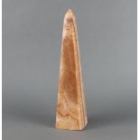 A pink veined marble obelisk 40cm x 9cm x 7cm Top F and R