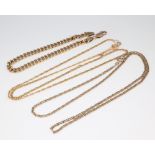 A 9ct yellow gold bracelet, 16cm, 2 necklaces, 13.7 grams