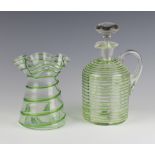 A Continental ribbed green ewer and stopper 20cm, a similar vase 13cm