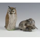 A Royal Copenhagen figure of an owl 14cm 2999, ditto of a puppy 8cm 1407