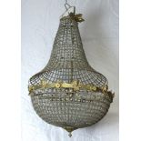 A circular waisted gilt metal electrolier approx. 80cm h x 66cm diam. (requires some attention)