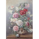 Arthur Perry, watercolour signed, still life vase of flowers, label on verso, 76cm x 54cm