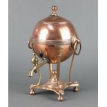 A Regency copper tea urn raised on 4 hoof supports with triform base 30cm x 18cm