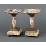 A pair of Art Deco square pink veined marble and gilt metal mantel side pieces 21cm h x 12cm x 13cm