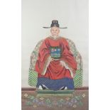 Early 20th Century Chinese ancestor portraits, study of a seated lady and similar of a gentleman