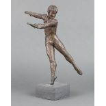 A bronze figure of Rudolph Nureyev?, raised on a square marble base 36cm h x 11cm