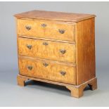 A 19th/20th Century Queen Anne style walnut and crossbanded chest of 3 drawers with replacement