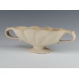 A Constance Spry Fulham Pottery twin handled vase with spreading foot and scalloped bowl 31cm