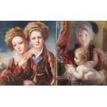 19th Century watercolours a pair, studies of a young lady and child and two children, 13cm x 11cm