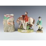 A 19th Century Staffordshire figure Garibaldi 22cm, a ditto of a huntsman 17cm and a character jug