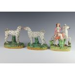 A pair of 19th Century Staffordshire figures of Dalmatians 17cm (stuck and a/f), a ditto of a figure