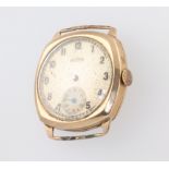 A gentleman's 9ct yellow gold cased Recta wristwatch, gross weight with movement and glass 17 grams