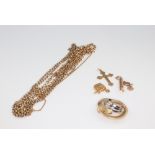 A 2 colour gold brooch and minor gold jewellery jewellery 18 grams