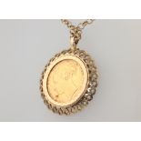 A Victorian sovereign 1880 in an 11.6 grams 9ct mount and chain