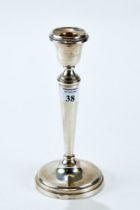 A GEORGE V SILVER TABLE CANDLESTICK raised on a circular beaded border base, maker: M. J.