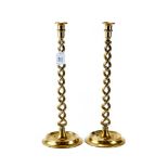 A LARGE PAIR OF LATE 19th CENTURY BRASS TAPERING OPEN BARLEY-TWIST CANDLESTICKS, approx 20" high.