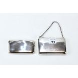 A GEORGE V RECTANGULAR SILVER CARD CASE, leather lined interior and suspension chain, maker: H & Co,