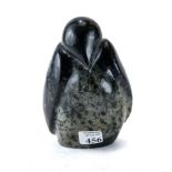 A INUIT GREENSTONE CARVING OF A PENGUIN, signature and date 1906? to base, 5 1/2" high.