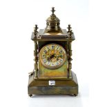 A LATE 19th CENTURY FRENCH BRASS MANTEL CLOCK, twin train Japy Frere's movement,