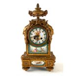 JAPY FRERES, PARIS, A LATE 19TH CENTURY FRENCH ORMOLU AND SEVRES STYLE PORCELAIN PANEL MANTEL CLOCK,