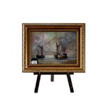 K DUFF GODFREY, 20th CENTURY, OIL ON ARTIST'S BOARD, entitled "Moored on the Orwell", signed,