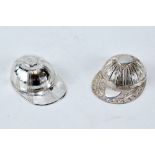 A VICTORIAN STYLE SILVER JOCKEY'S CAP DESIGN CADDY SPOON with star decoration, maker: FH,