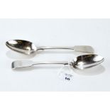 A PAIR OF VICTORIAN SILVER FIDDLE-PATTERN TABLESPOONS, engraved initials, maker: G.A.