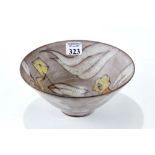 TESSA FUCH'S, 1936-2012, A STUDIO POTTERY CONICAL BOWL decorated with a girl flying a kite, T.F.